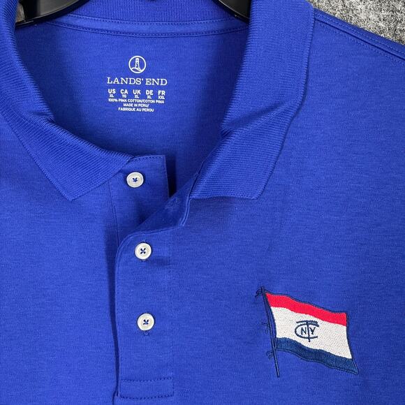 Lands End Golf Polo Shirt Mens Extra Large Blue Embroidered Flag Country Club - Picture 3 of 6